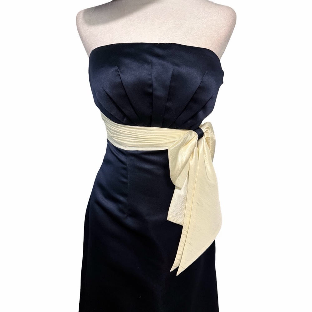 Bill Levkoff Strapless Dress in Deep Blue with Light Cream Bow Sz 10 - Picture 3 of 10